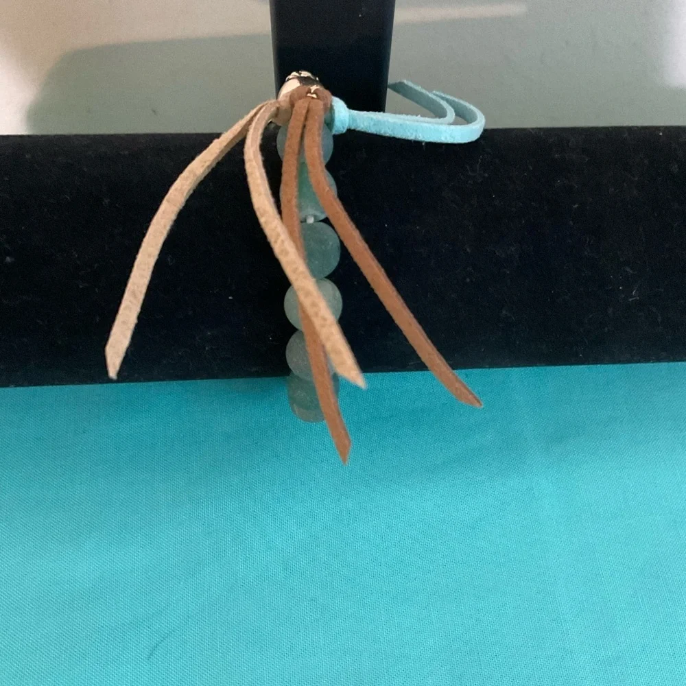 Elegant Bracelet with Green Stones, Druzy and Leather Accents